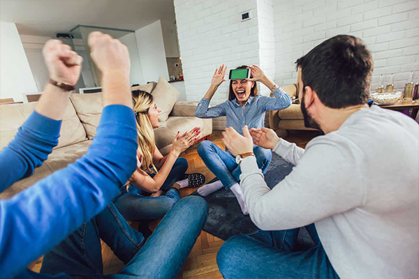 a group of people playing group games